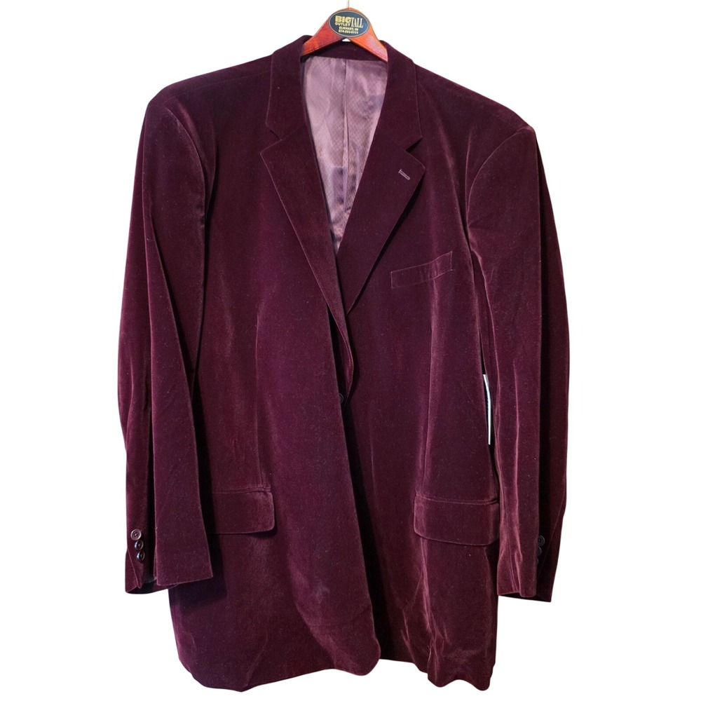 KS Signature Mens Burgundy Velvet Blazer Sport Coat Jacket Size 62 Big NEW 5X